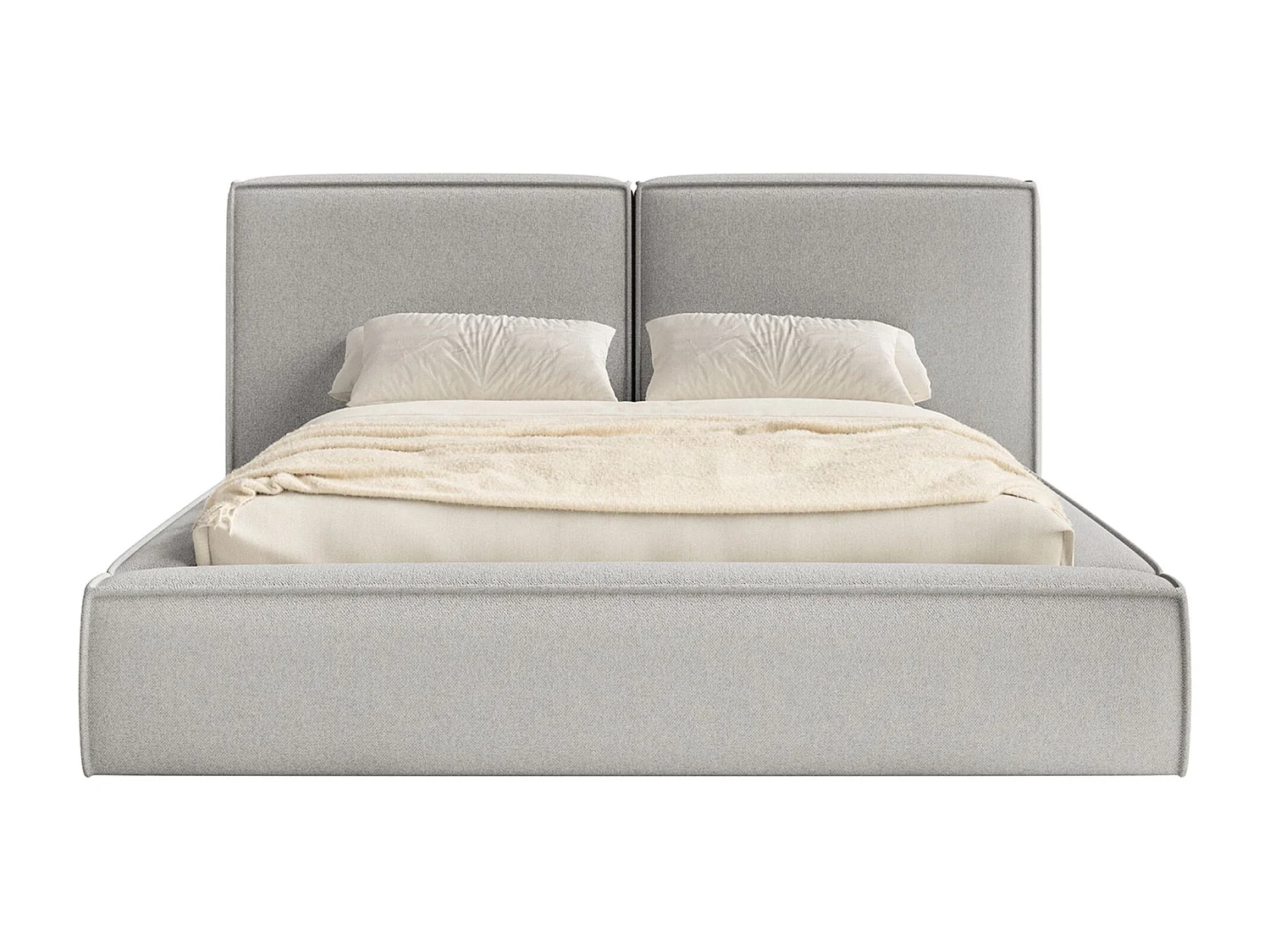 Lit tapissé 180x200 avec coffre – sommier à lattes – chenille – gris clair – TILVES