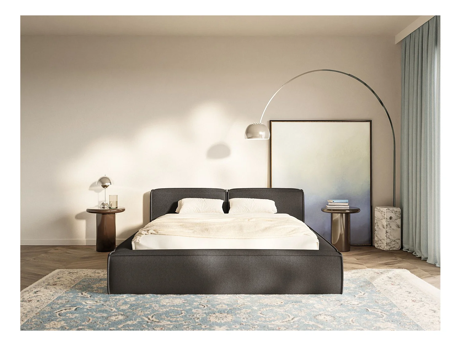 Polsterbett 140x200 mit Bettkasten – Lattenrost – Chenille – grafit – TILVES SLIM