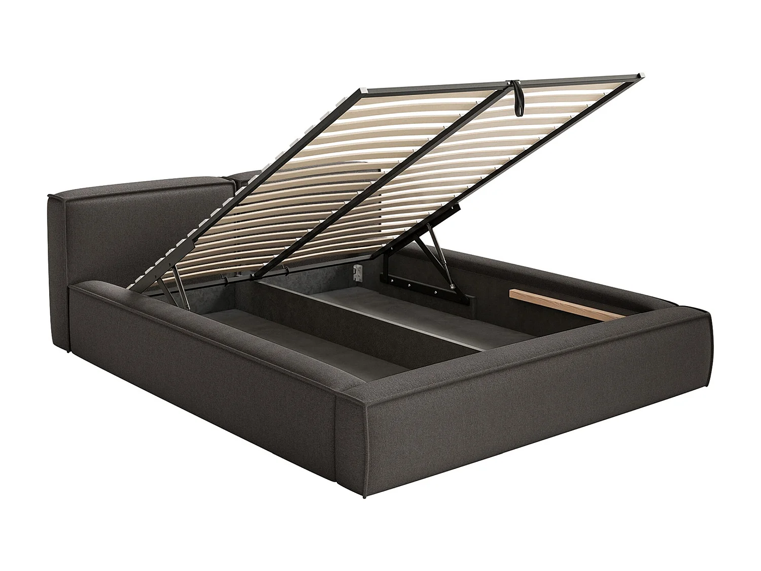 Lit coffre 140x200 avec coffre – sommier à lattes – chenille – gris graphite – TILVES SLIM
