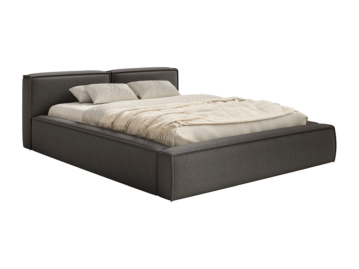 Opbergbed 140x200 cm – met lattenbodem – chenille – grafietgrijs – TILVES SLIM