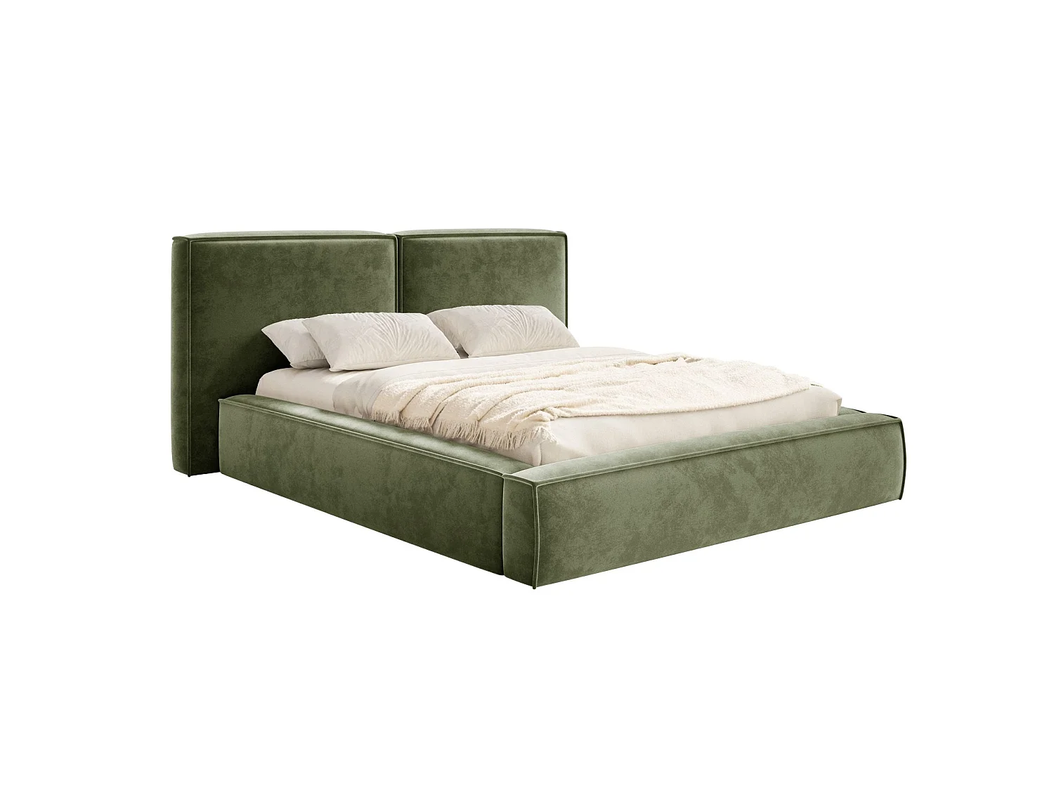 Polsterbett 140x200 mit Bettkasten – Lattenrost – Velours – olivgrün – TILVES
