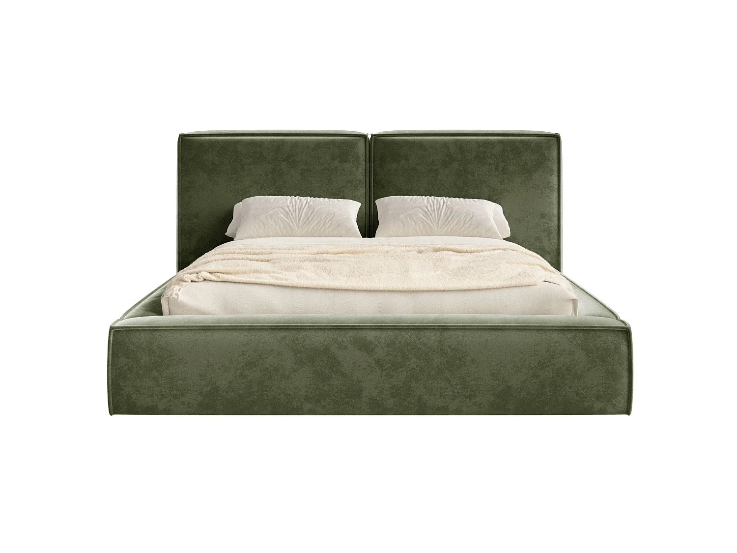 Polsterbett 140x200 mit Bettkasten – Lattenrost – Velours – olivgrün – TILVES