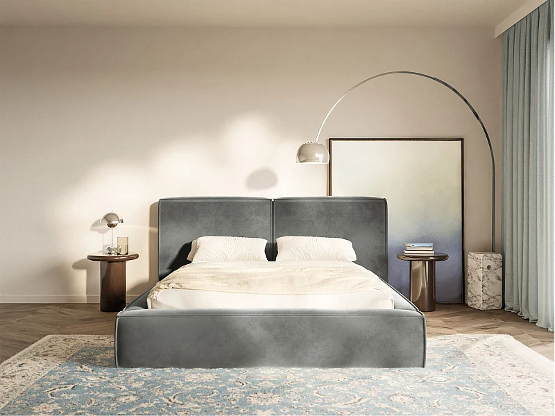 Polsterbett 140x200 mit Bettkasten – Lattenrost – Velours – grau – TILVES