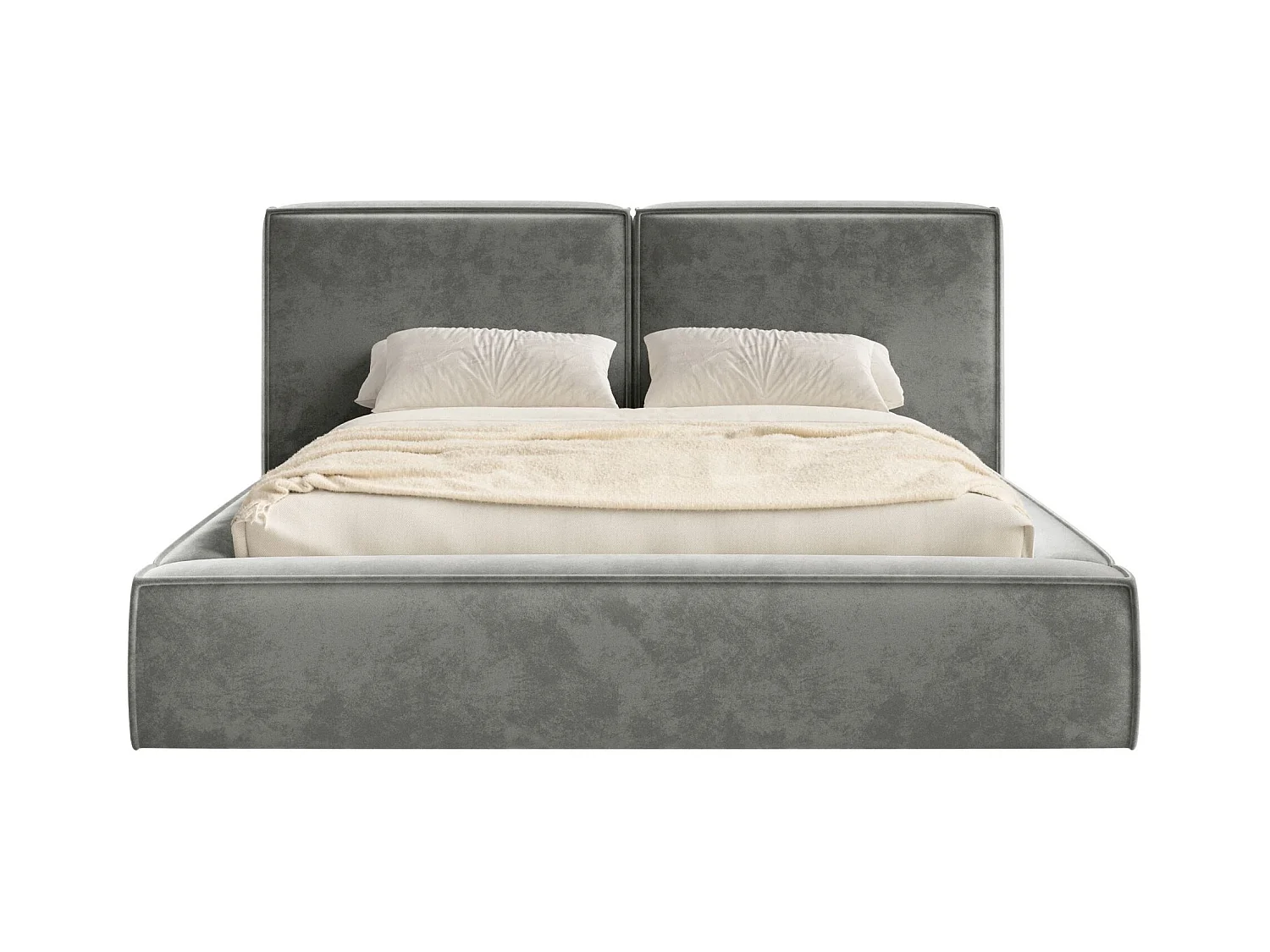 Lit tapissé 140x200 avec coffre – sommier à lattes – velours – gris – TILVES