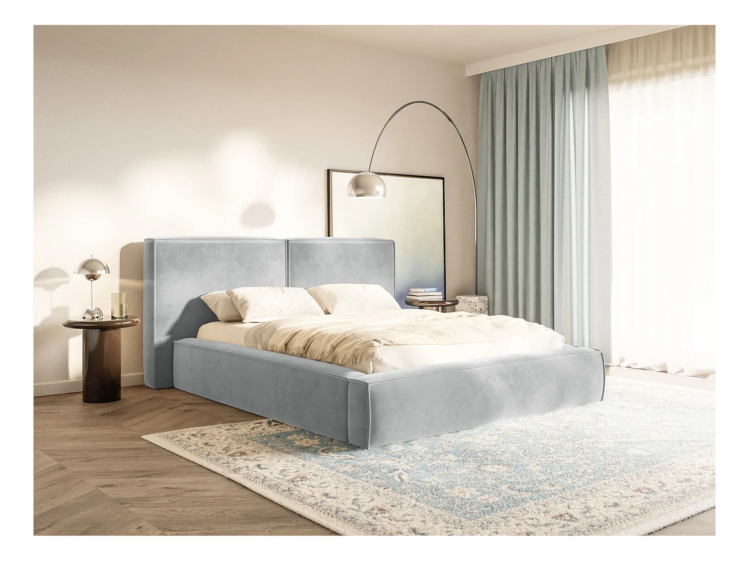 Polsterbett 180x200 mit Bettkasten – Lattenrost – Velours – hellgrau – TILVES