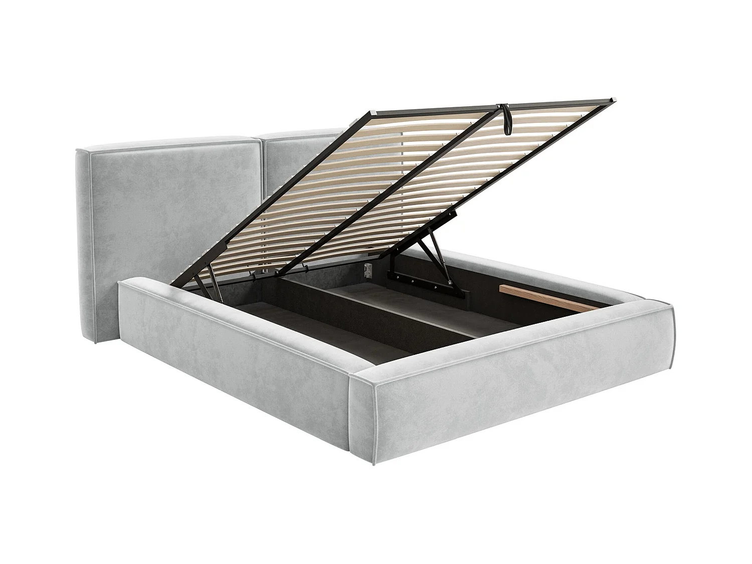 Polsterbett 180x200 mit Bettkasten – Lattenrost – Velours – hellgrau – TILVES
