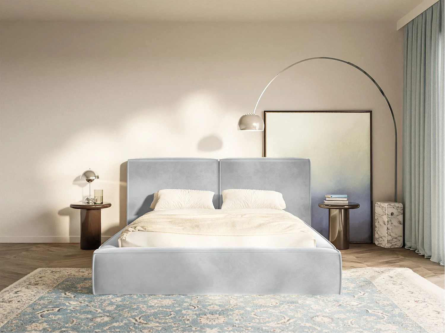 Gestoffeerd bed 180x200 – opbergruimte – lattenbodem – velours – lichtgrijs – TILVES