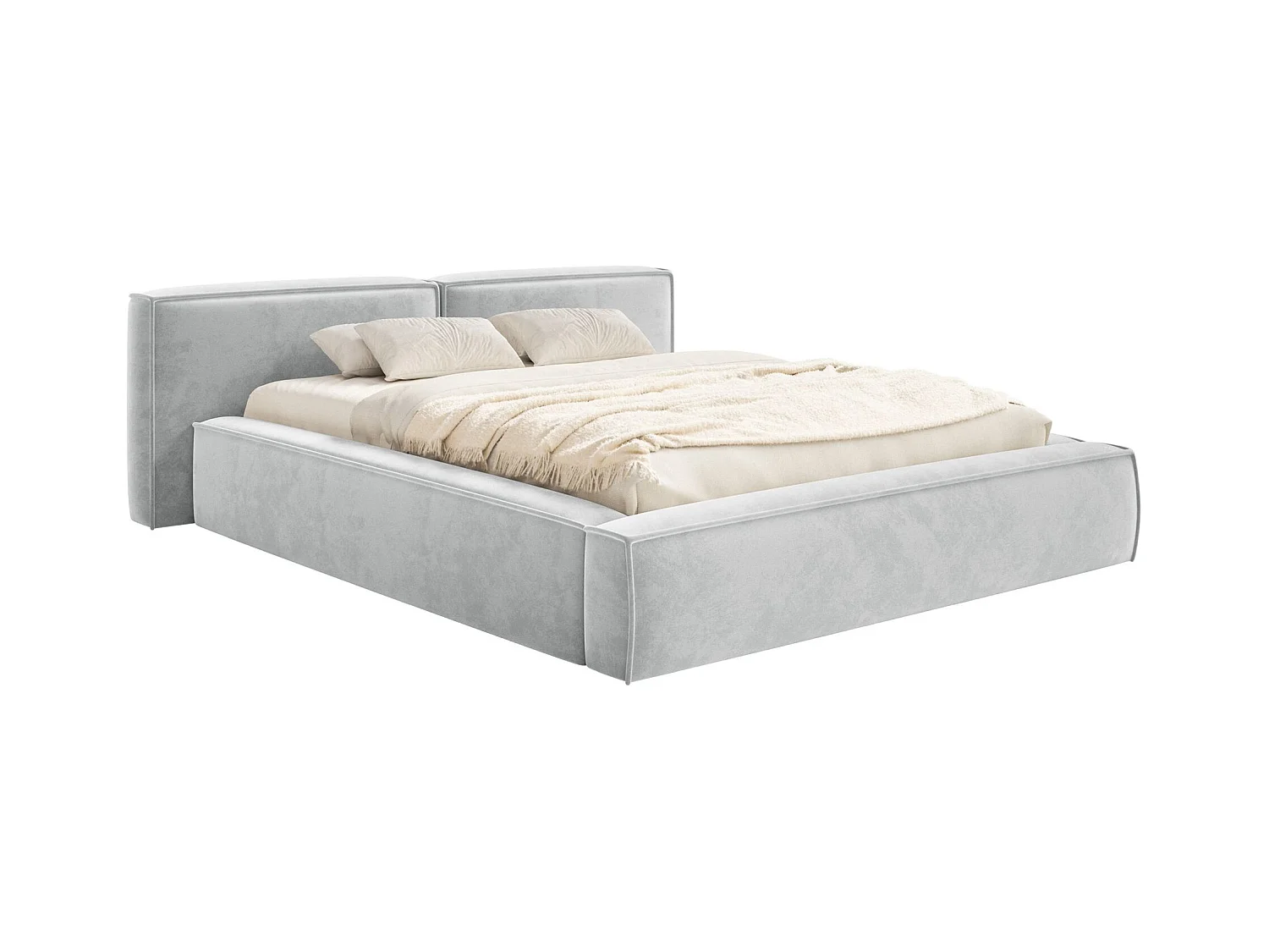 Polsterbett 180x200 mit Bettkasten – Lattenrost – Velours – hellgrau – TILVES LOW