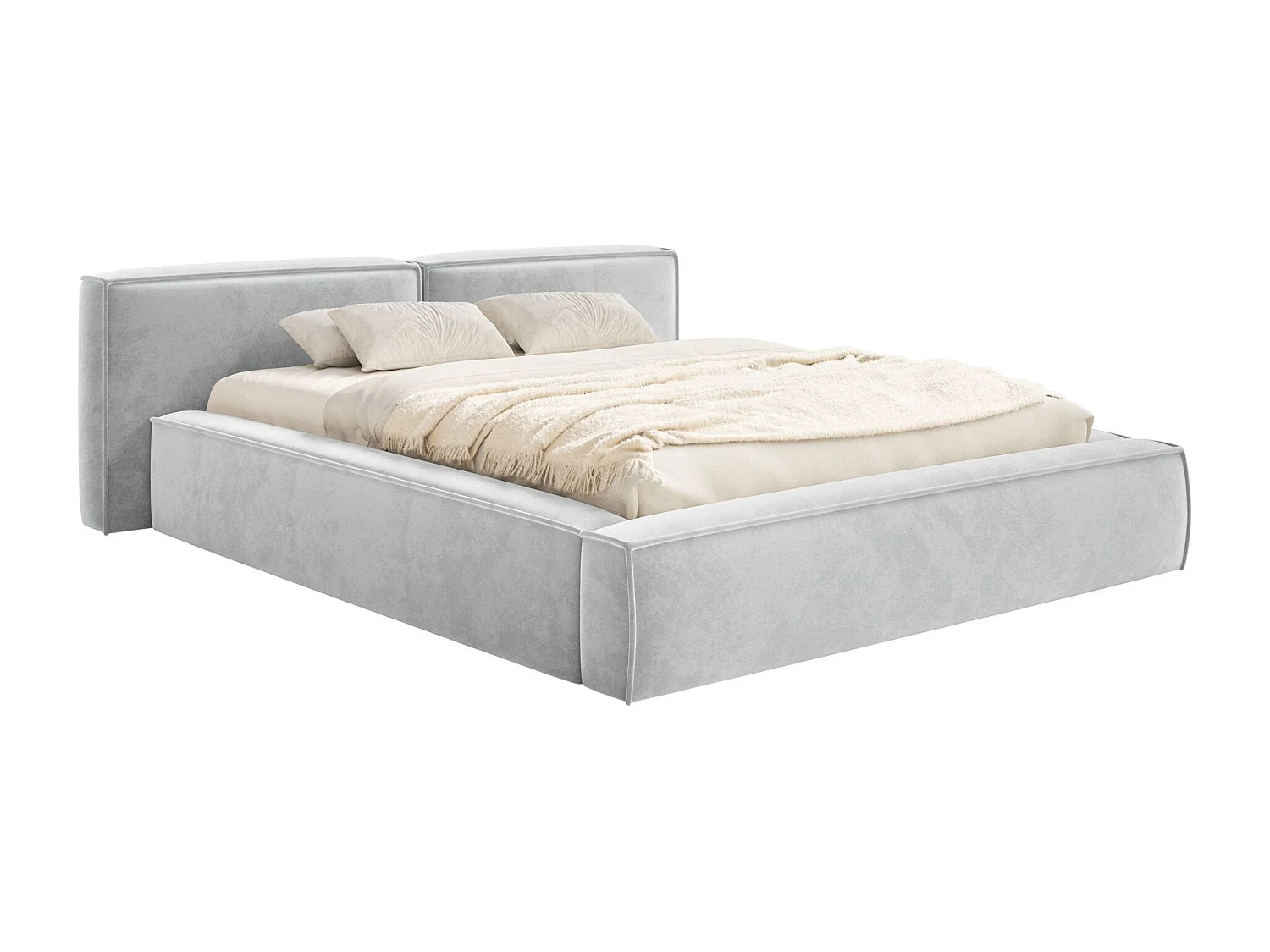 Lit coffre 180x200 avec coffre – sommier à lattes – velours – gris clair – TILVES LOW