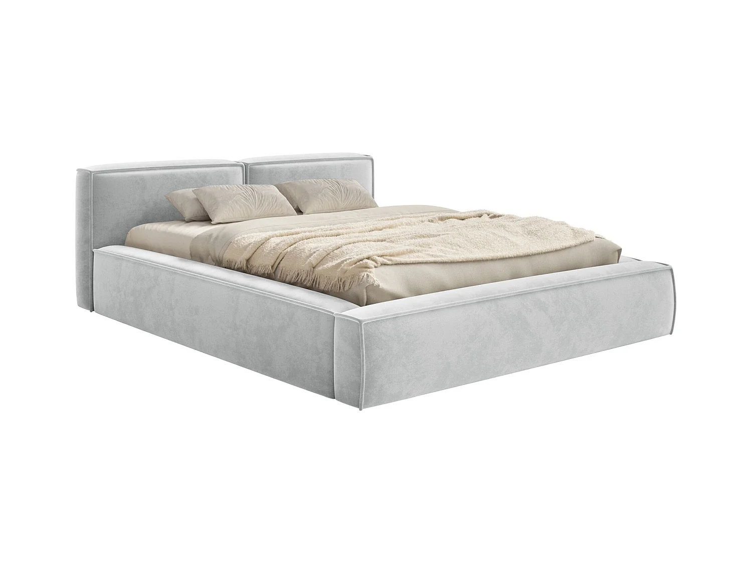 Polsterbett 140x200 mit Bettkasten – Lattenrost – Velours – hellgrau – TILVES SLIM