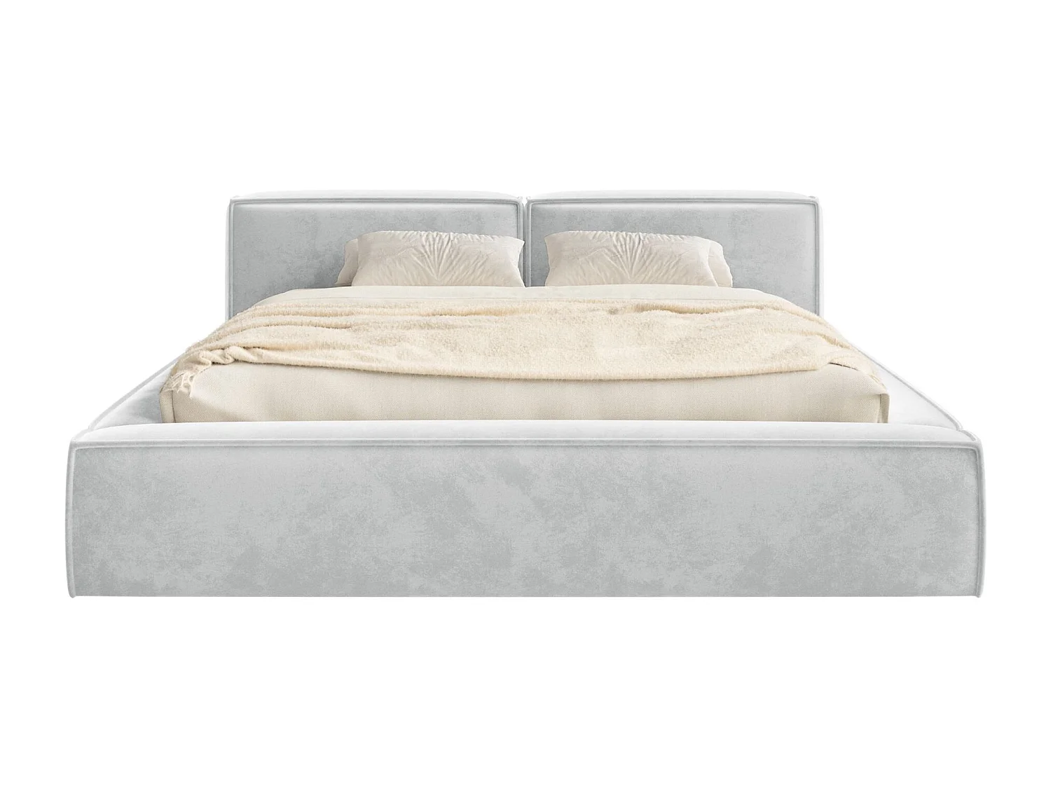 Lit coffre 140x200 avec coffre – sommier à lattes – velours – gris clair – TILVES SLIM