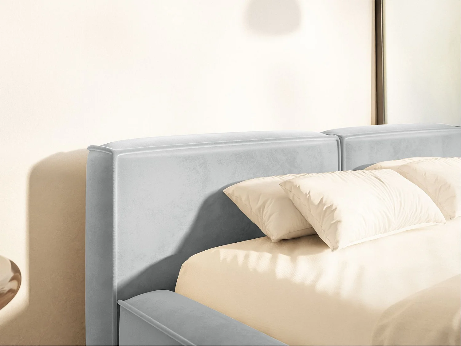 Lit coffre 140x200 avec coffre – sommier à lattes – velours – gris clair – TILVES SLIM