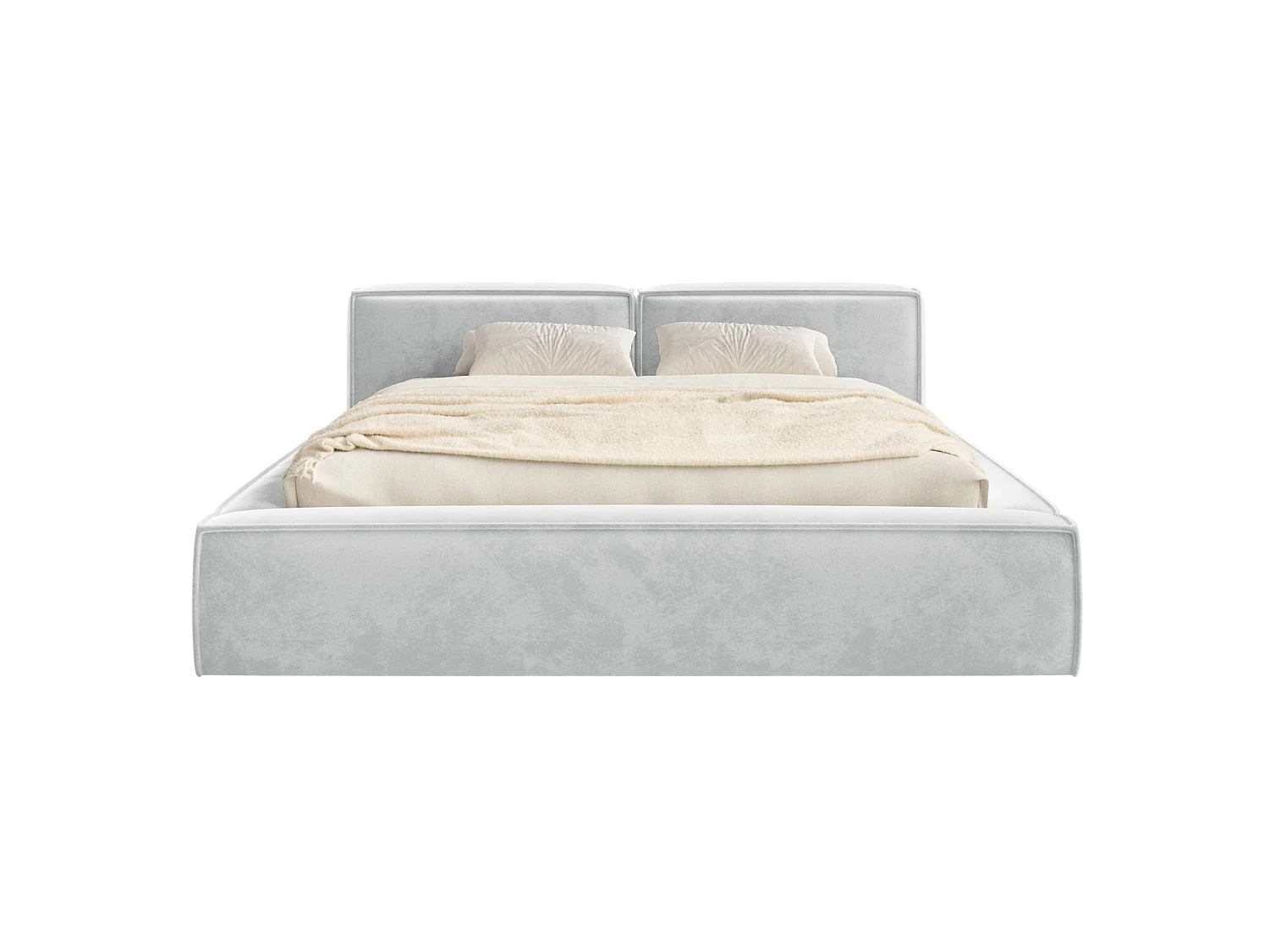 Lit coffre 140x200 avec coffre – sommier à lattes – velours – gris clair – TILVES SLIM