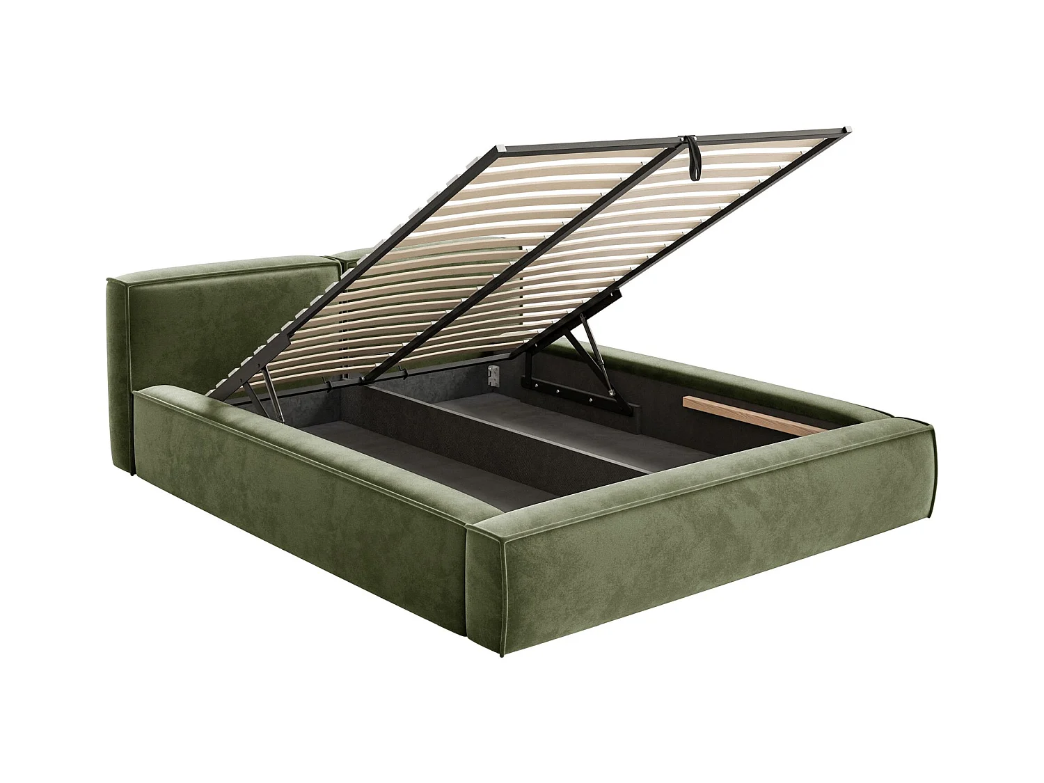Polsterbett 180x200 mit Bettkasten – Lattenrost – Velours – olivgrün – TILVES SLIM