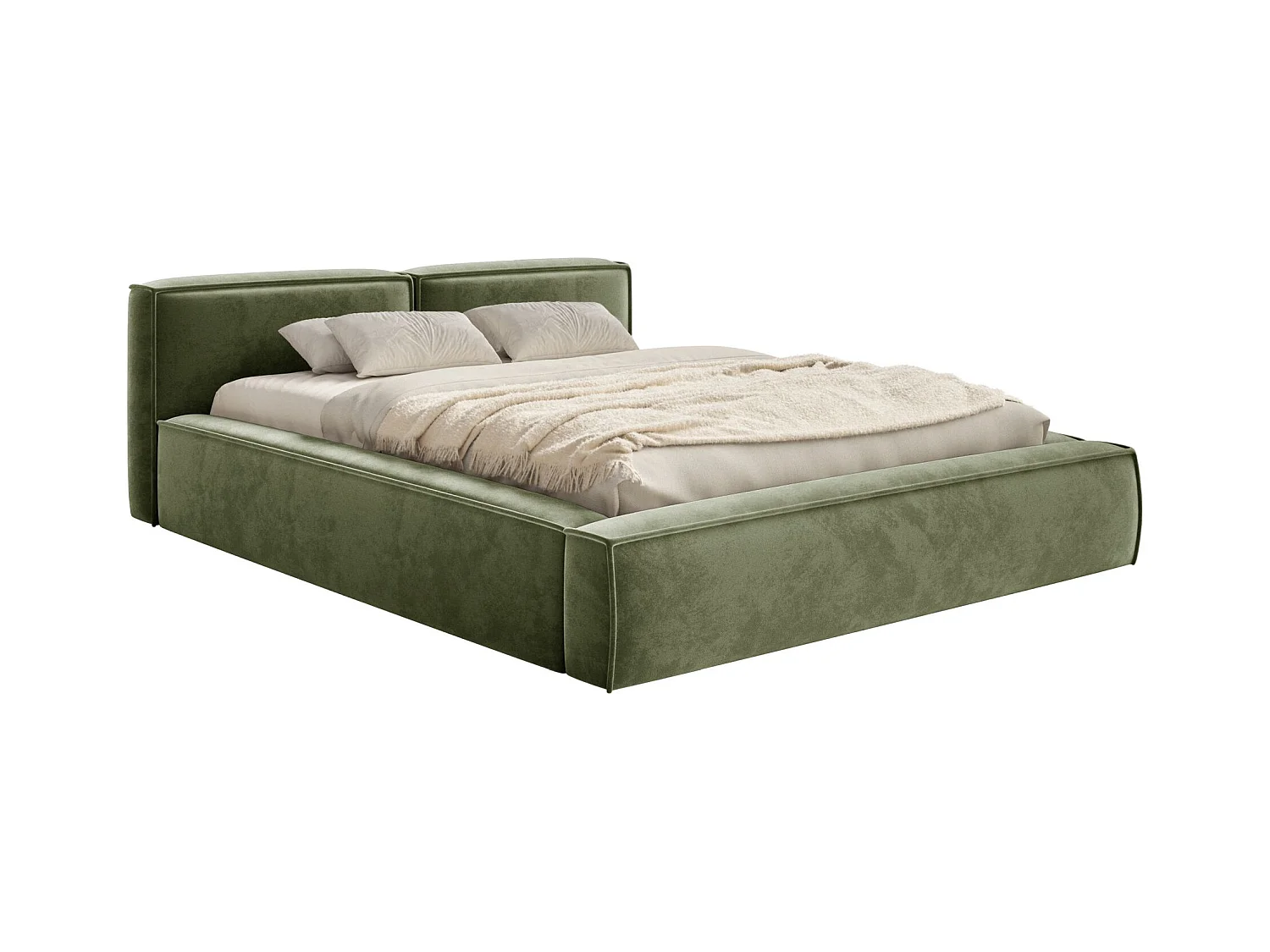 Polsterbett 180x200 mit Bettkasten – Lattenrost – Velours – olivgrün – TILVES SLIM