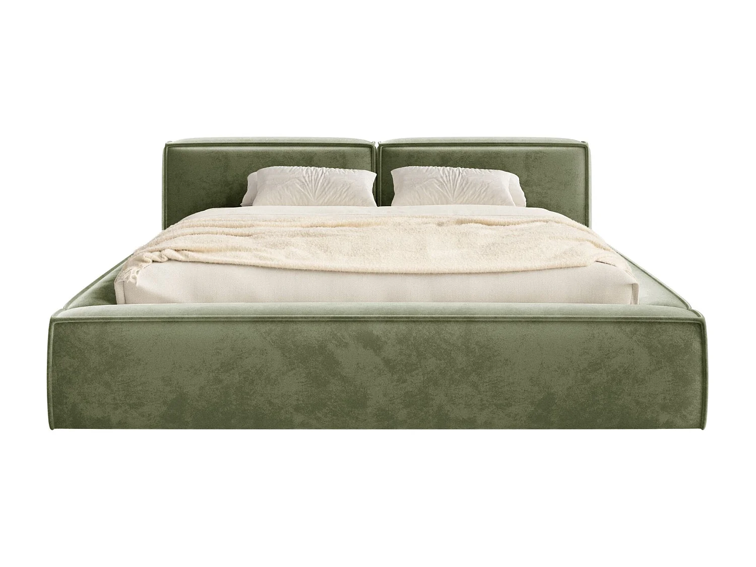 Lit coffre 180x200 avec coffre – sommier à lattes – velours – vert olive – TILVES SLIM