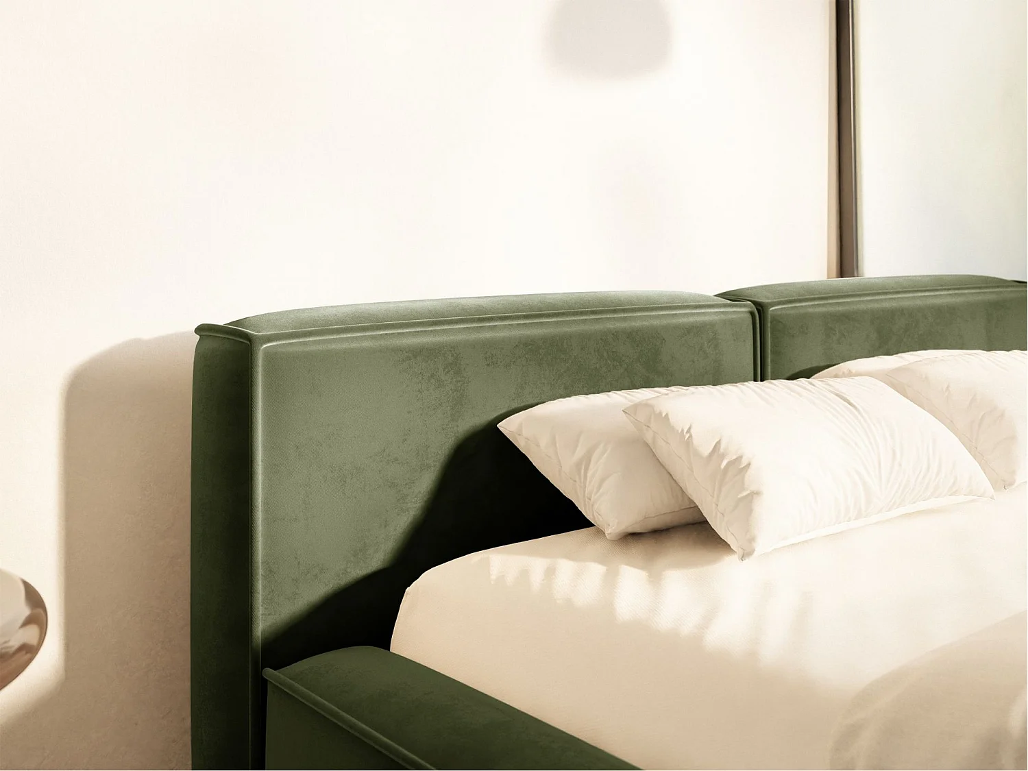 Lit coffre 180x200 avec coffre – sommier à lattes – velours – vert olive – TILVES SLIM