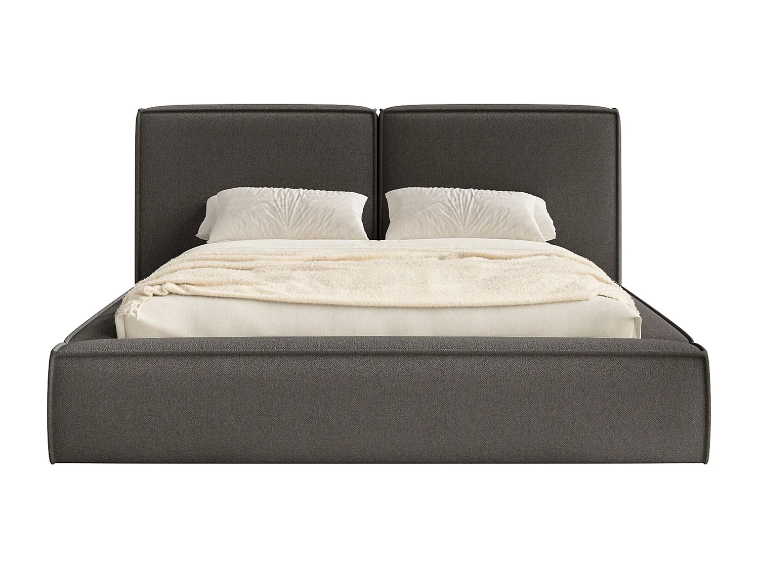 Lit tapissé 200x200 avec coffre – sommier à lattes – chenille – gris graphite – TILVES