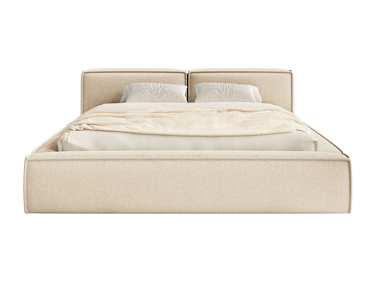 Lit coffre 200x200 avec coffre – sommier à lattes – chenille – beige clair – TILVES SLIM
