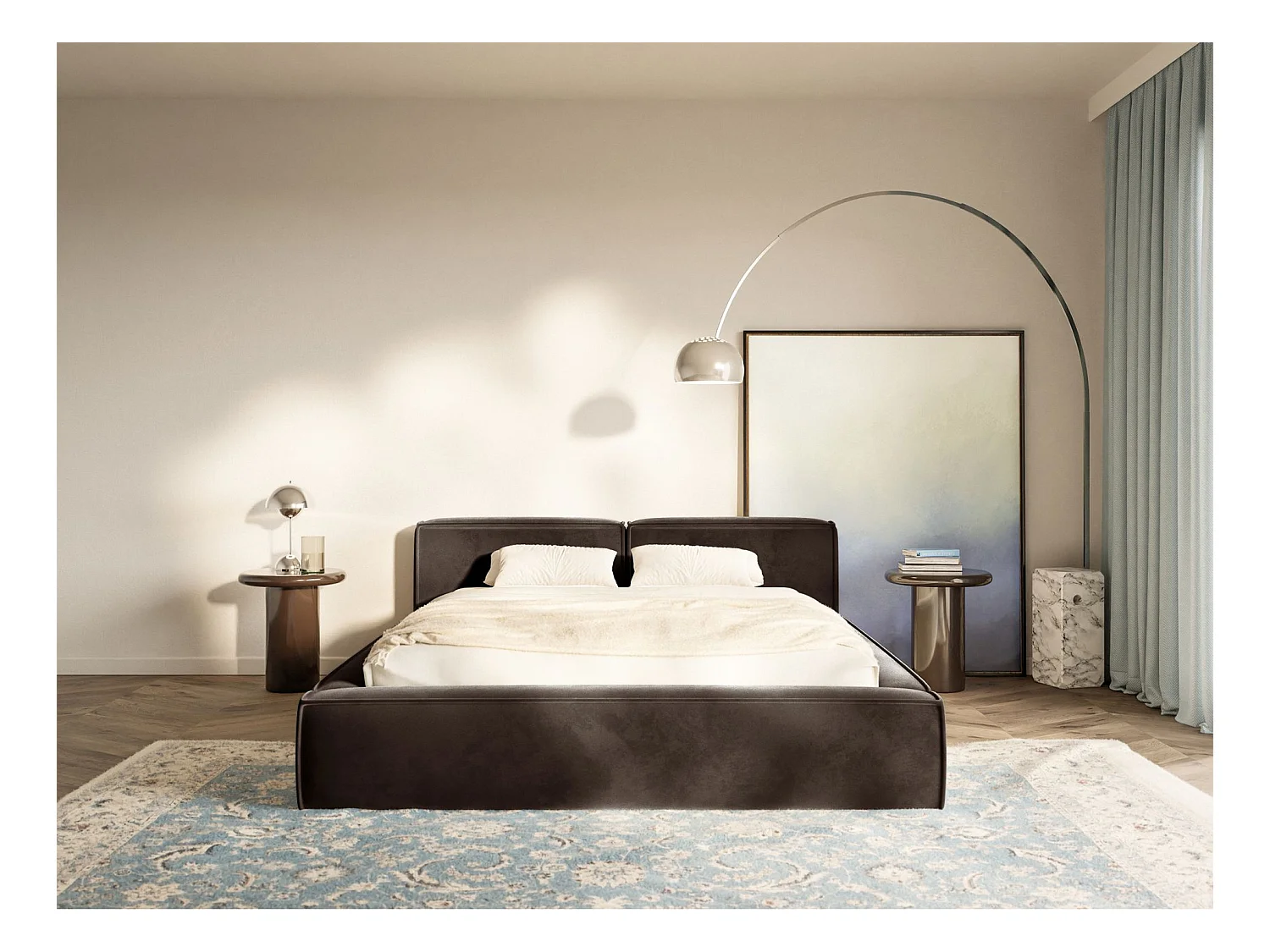 Polsterbett 160x200 mit Bettkasten – Lattenrost – Velours – braun – TILVES SLIM