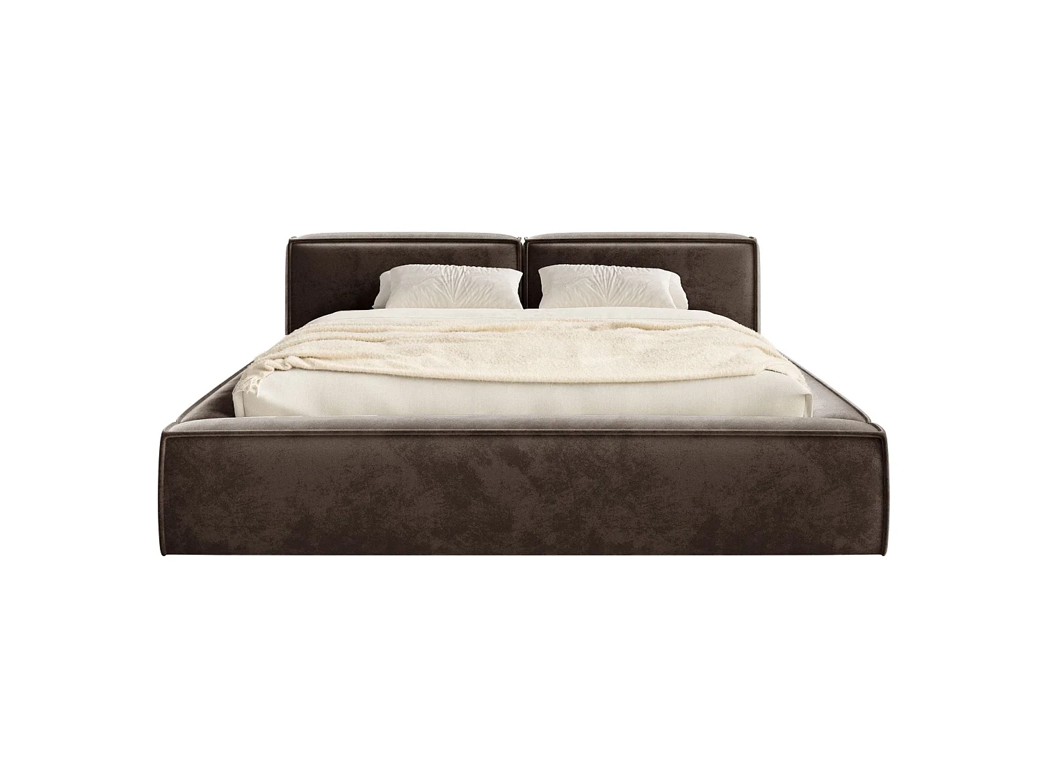 Lit coffre 160x200 avec coffre – sommier à lattes – velours – brun – TILVES SLIM