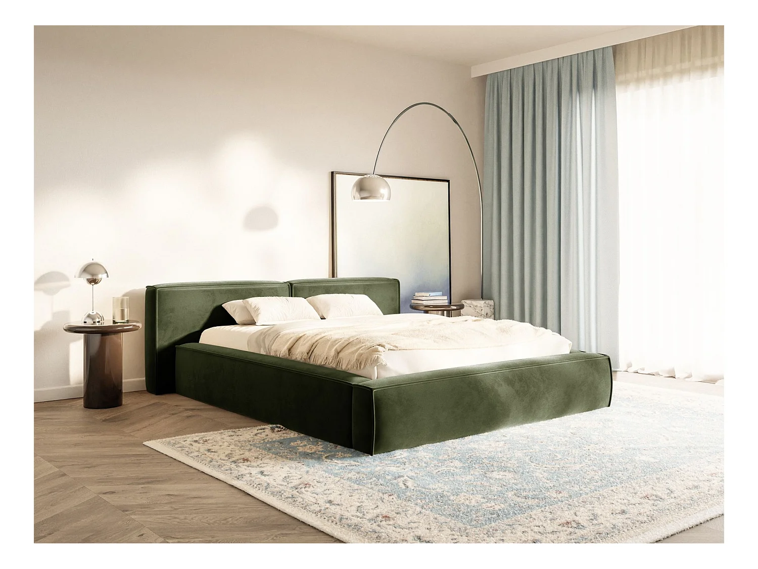 Polsterbett 140x200 mit Bettkasten – Lattenrost – Velours – olivgrün – TILVES LOW