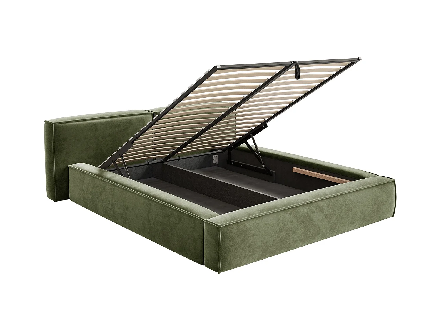 Polsterbett 140x200 mit Bettkasten – Lattenrost – Velours – olivgrün – TILVES LOW