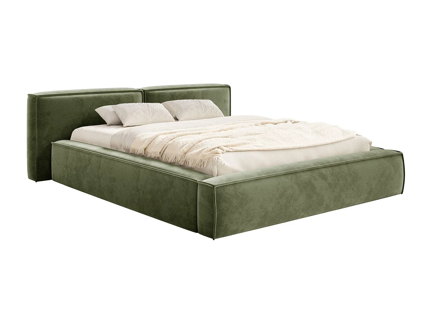 Lit coffre 140x200 avec coffre – sommier à lattes – velours – vert olive – TILVES LOW