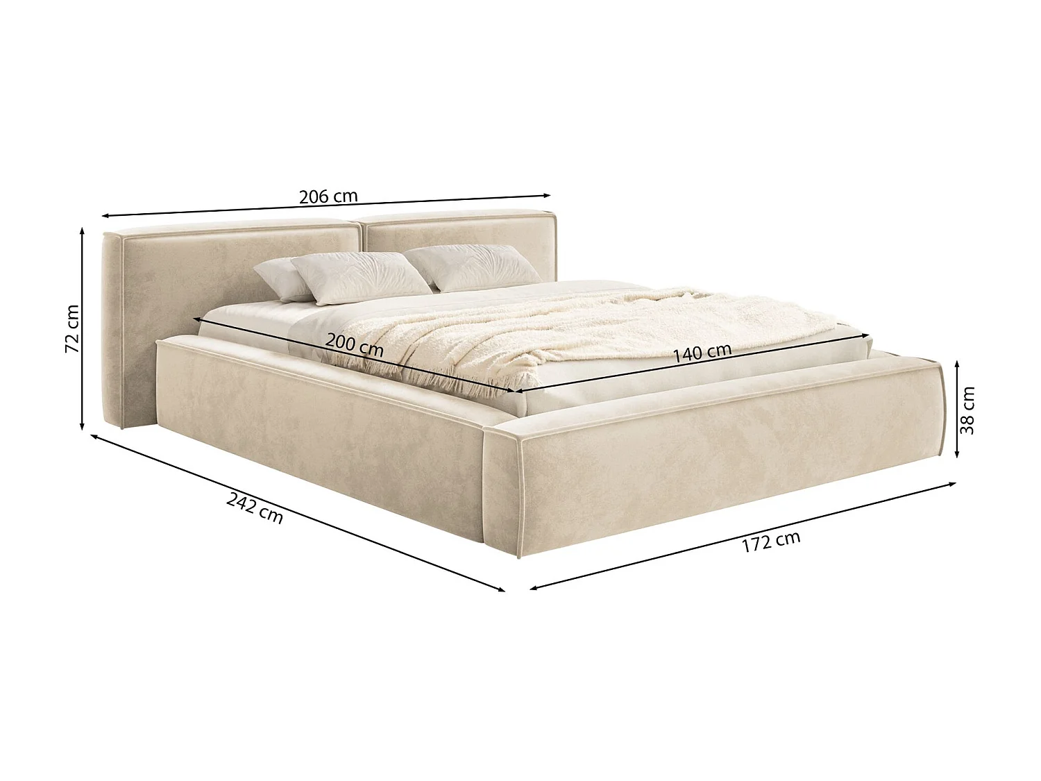 Lit coffre 140x200 avec coffre – sommier à lattes – velours – vert olive – TILVES LOW