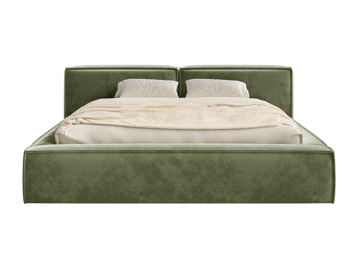 Lit coffre 140x200 avec coffre – sommier à lattes – velours – vert olive – TILVES LOW