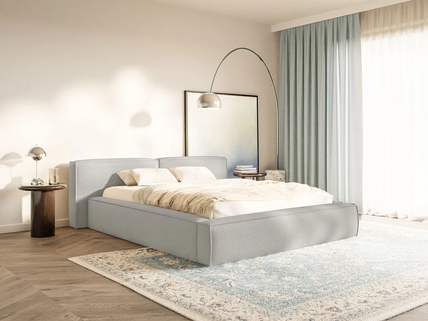 Opbergbed 200x200 cm – met lattenbodem – chenille – lichtgrijs – TILVES LOW