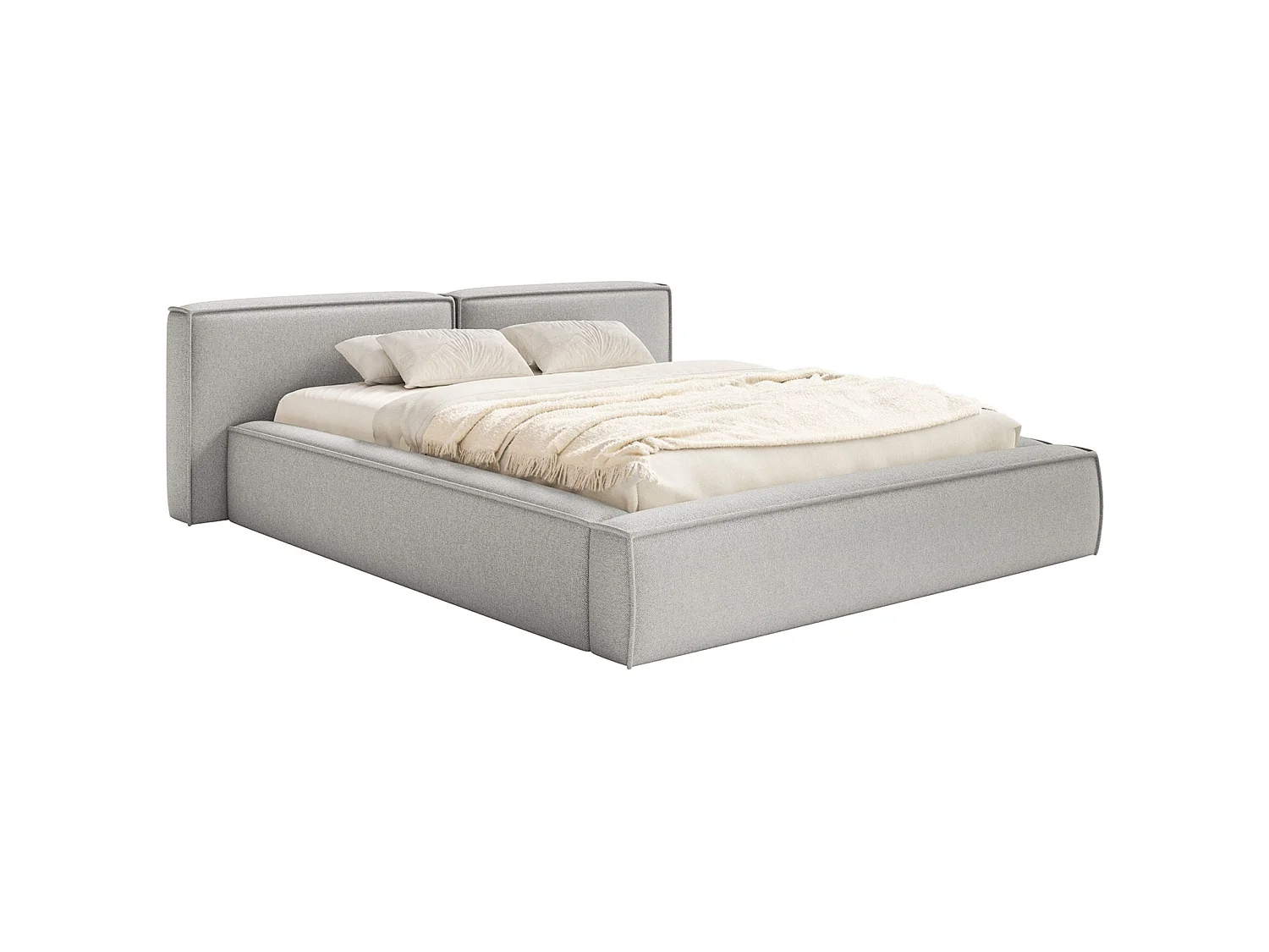 Opbergbed 200x200 cm – met lattenbodem – chenille – lichtgrijs – TILVES LOW
