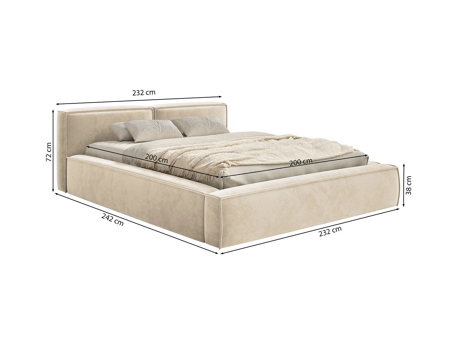 Polsterbett 200x200 mit Bettkasten – Lattenrost – Velours – graubeige – TILVES SLIM