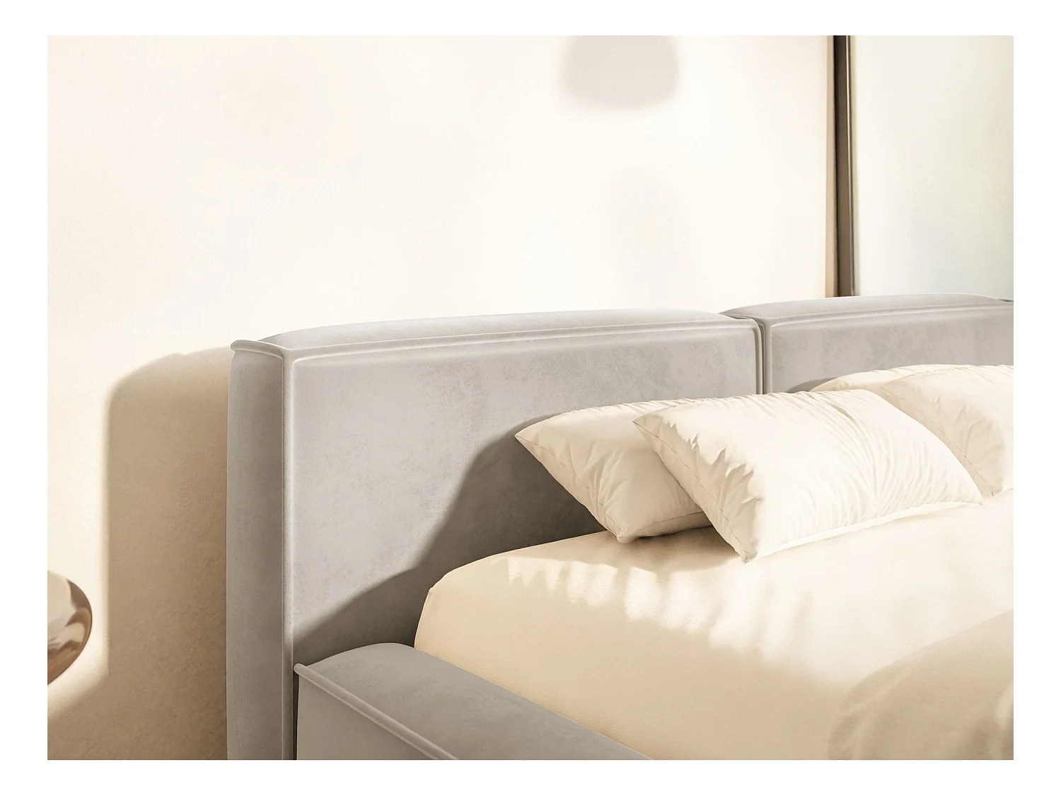 Polsterbett 200x200 mit Bettkasten – Lattenrost – Velours – graubeige – TILVES SLIM