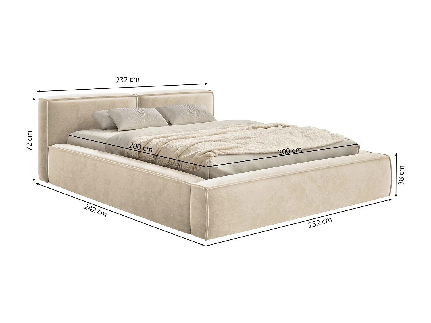 Lit coffre 200x200 avec coffre – sommier à lattes – velours – grège – TILVES SLIM