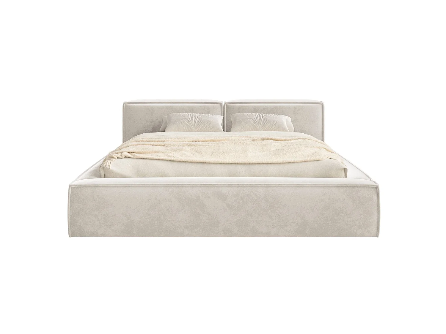 Lit coffre 200x200 avec coffre – sommier à lattes – velours – grège – TILVES SLIM