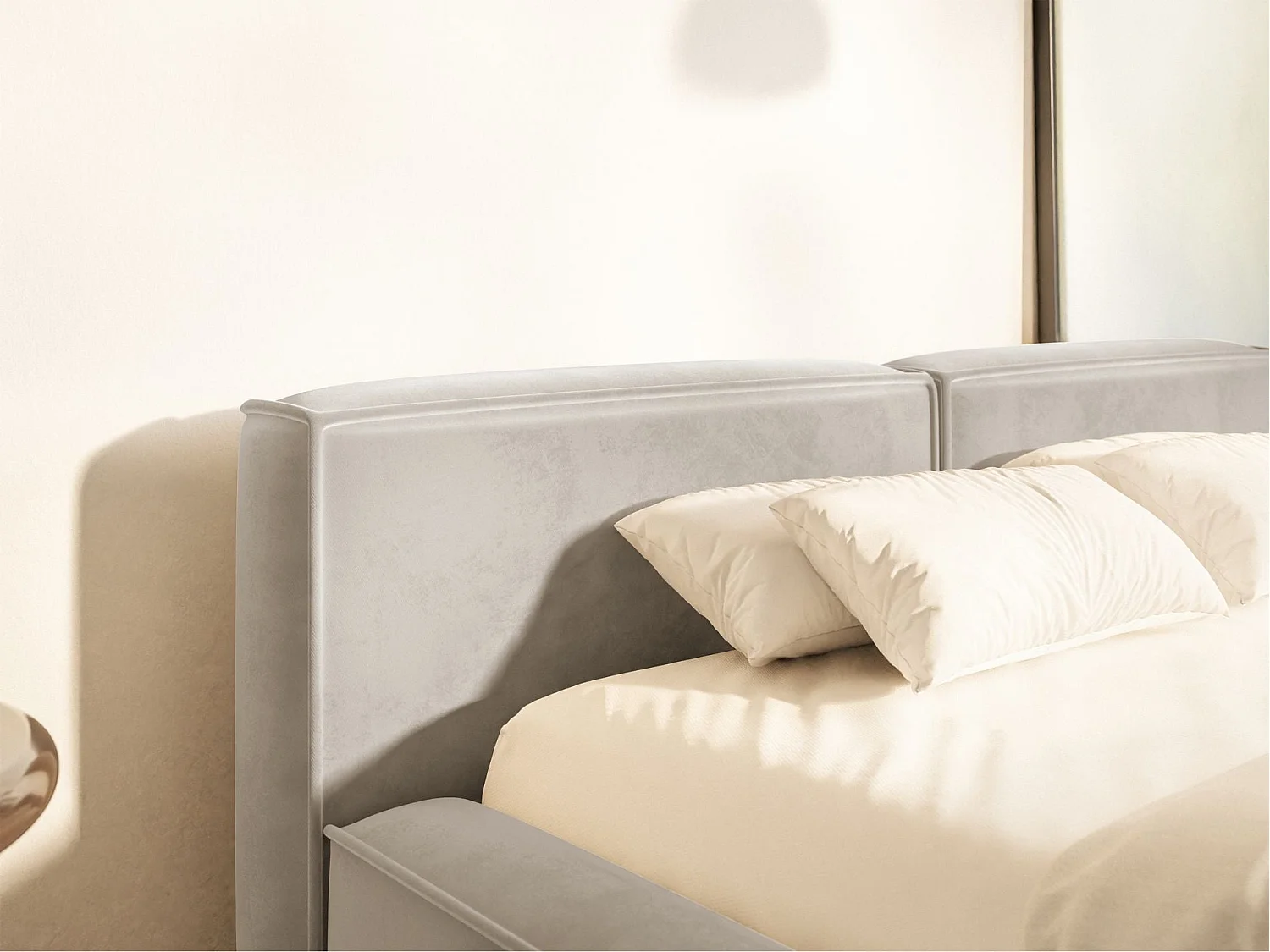 Lit coffre 200x200 avec coffre – sommier à lattes – velours – grège – TILVES SLIM