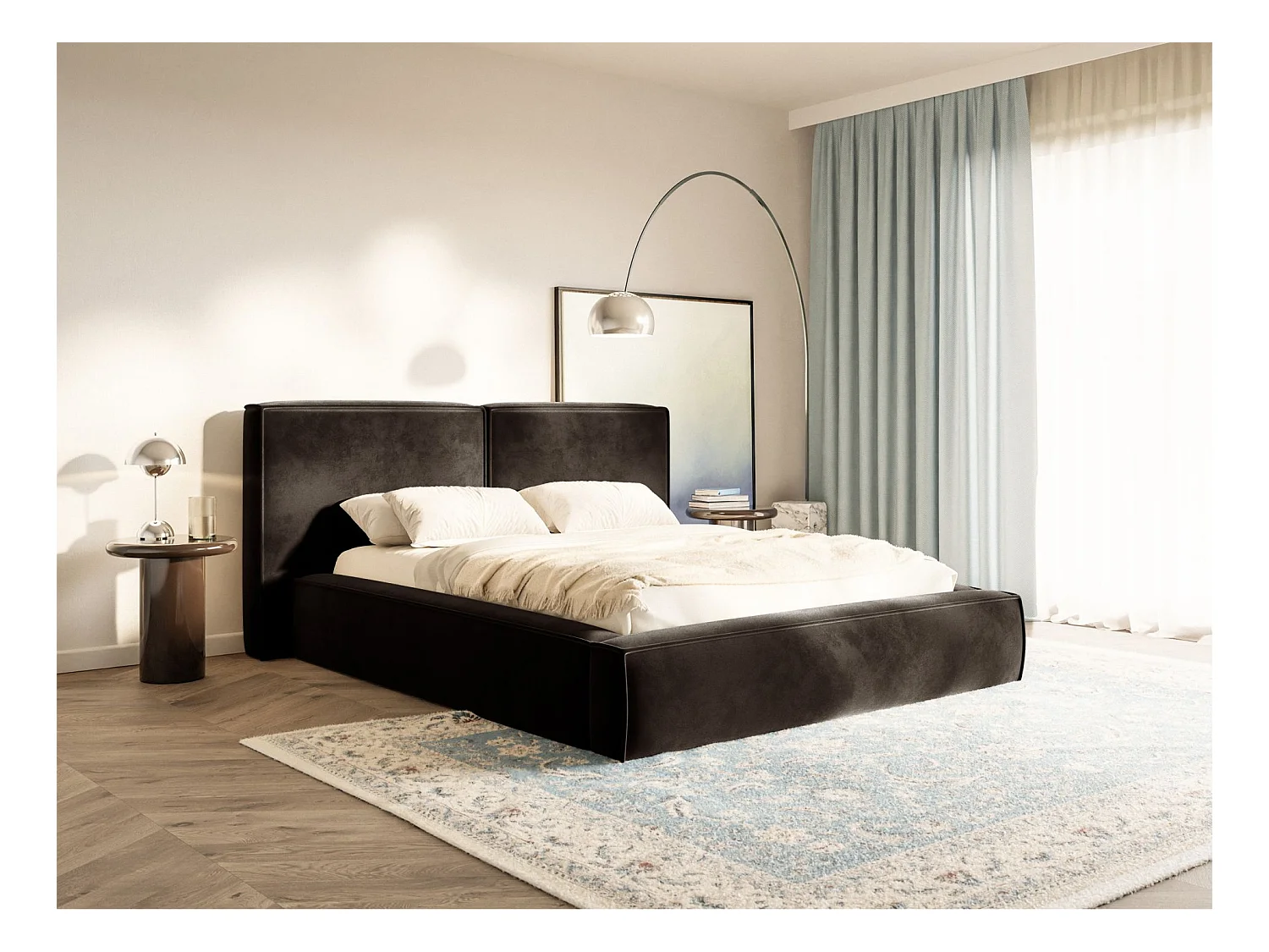 Polsterbett 140x200 mit Bettkasten – Lattenrost – Velours – braun – TILVES