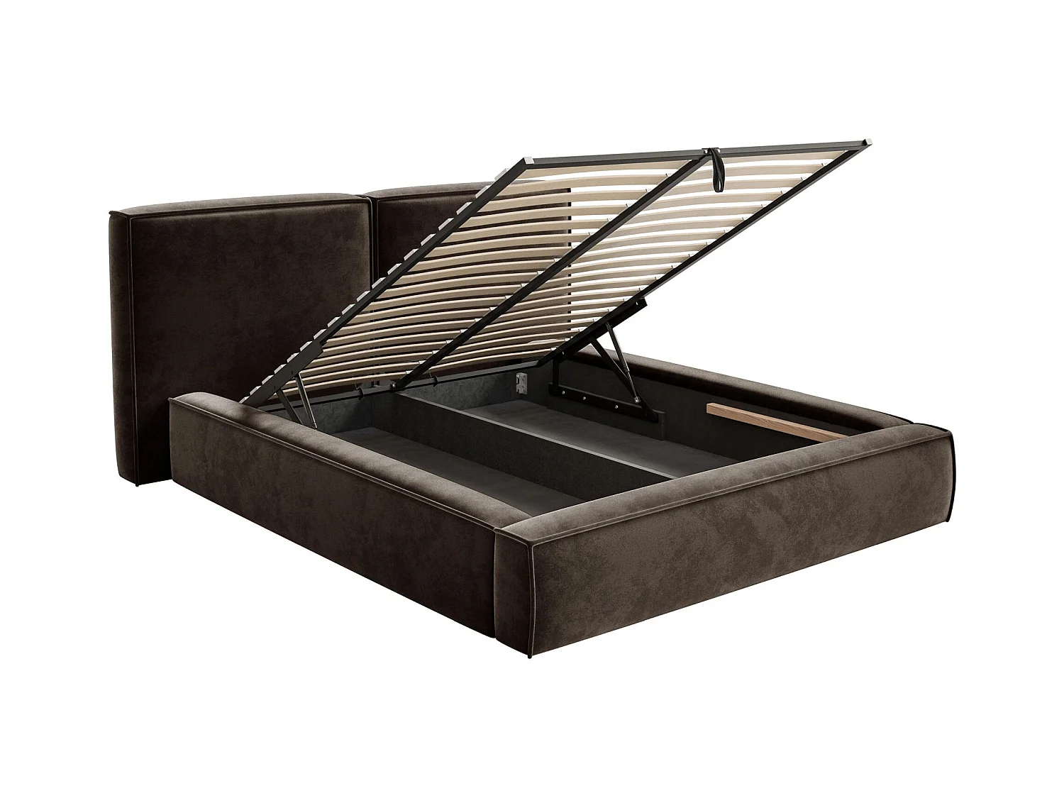 Polsterbett 140x200 mit Bettkasten – Lattenrost – Velours – braun – TILVES