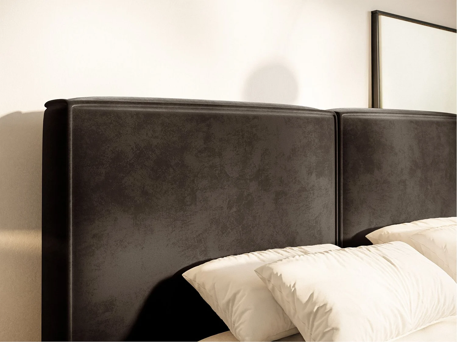 Lit tapissé 140x200 avec coffre – sommier à lattes – velours – brun – TILVES