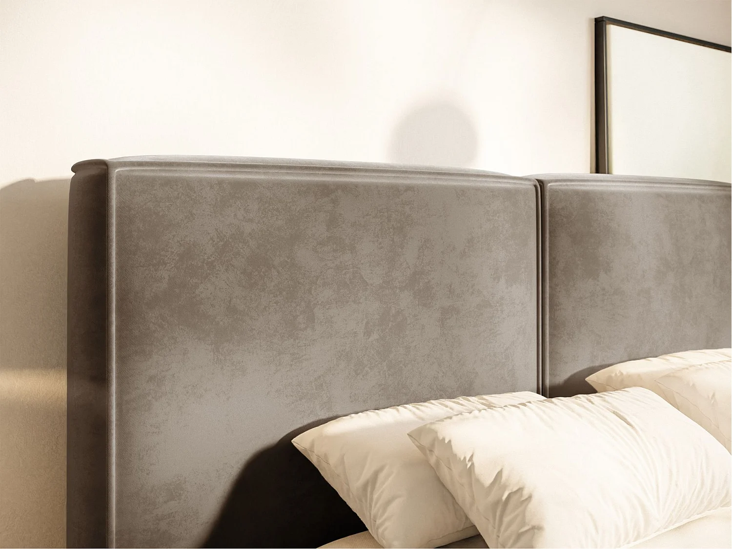 Lit tapissé 180x200 avec coffre – sommier à lattes – velours – brun clair – TILVES