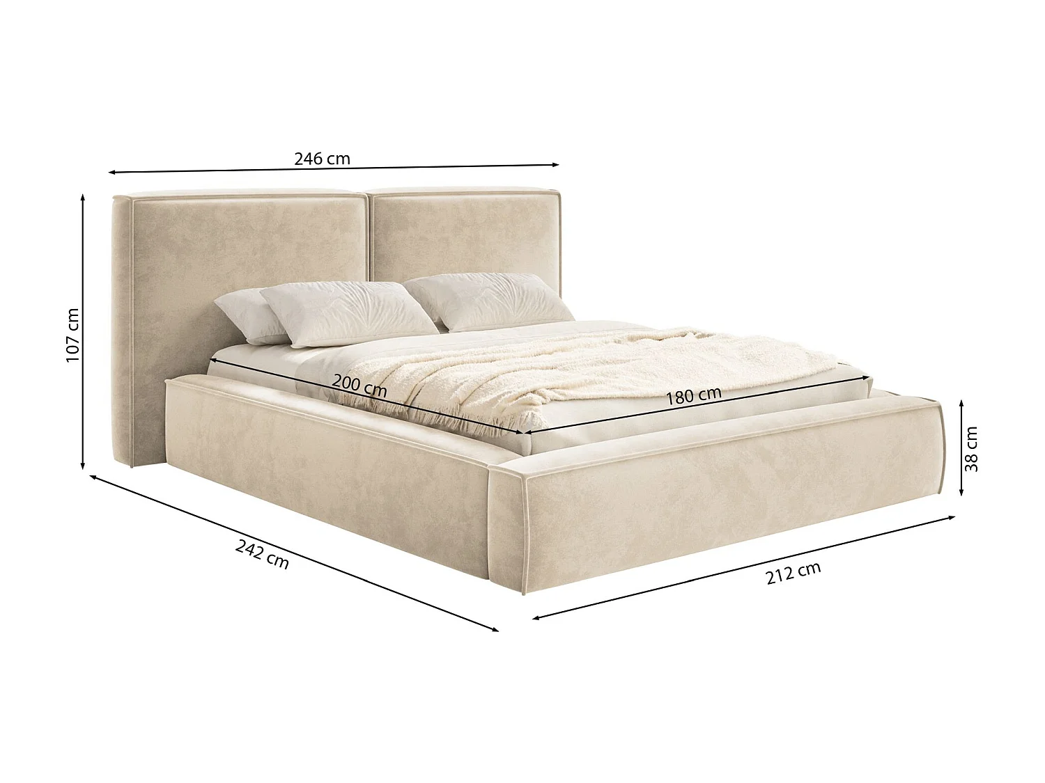 Polsterbett 180x200 mit Bettkasten – Lattenrost – Velours – hellbraun – TILVES