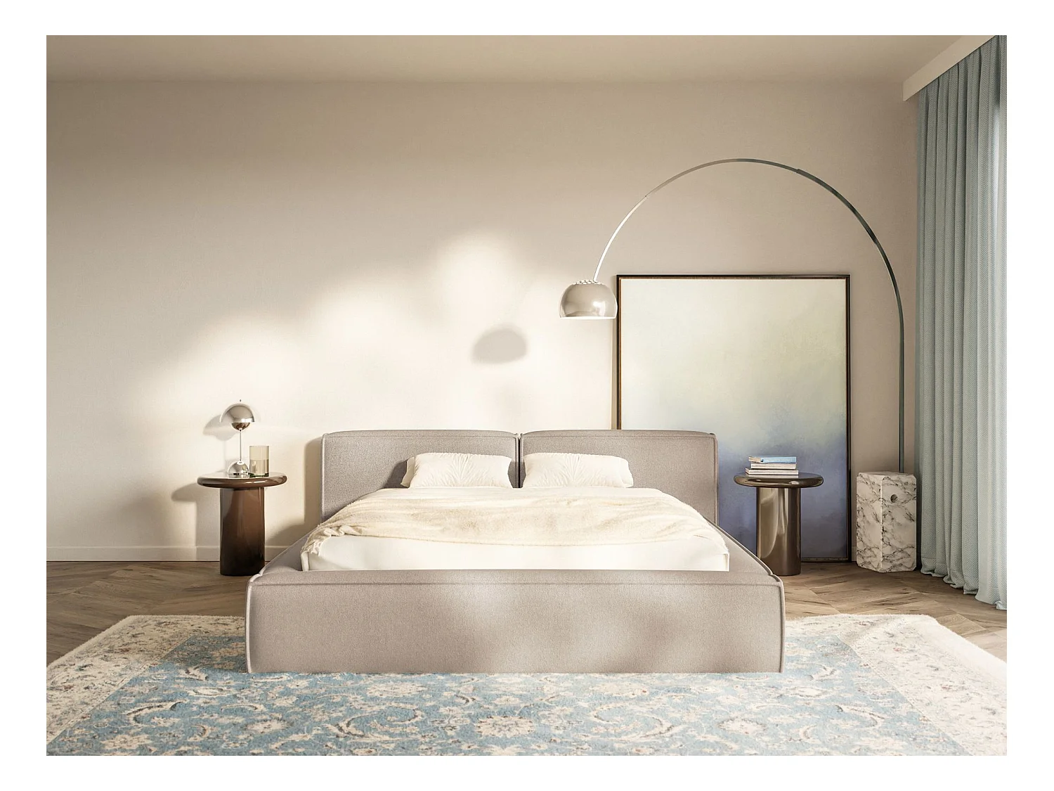 Opbergbed 160x200 cm – met lattenbodem – chenille – beige – TILVES LOW