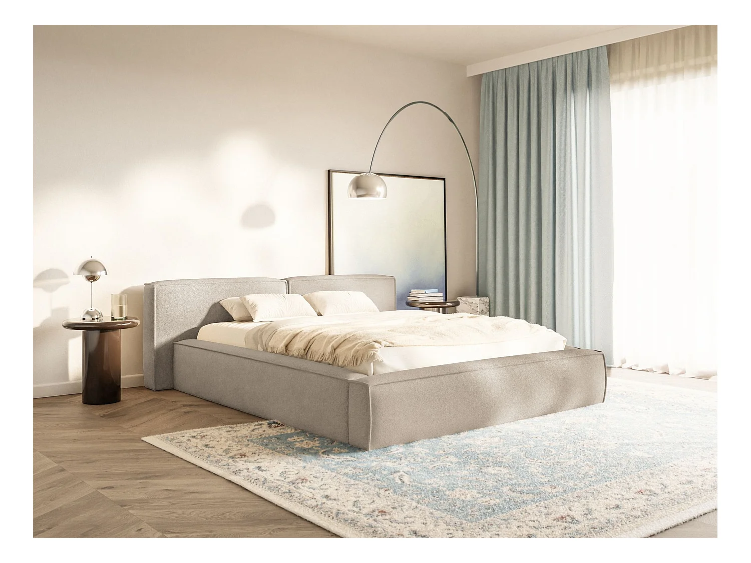 Opbergbed 160x200 cm – met lattenbodem – chenille – beige – TILVES LOW