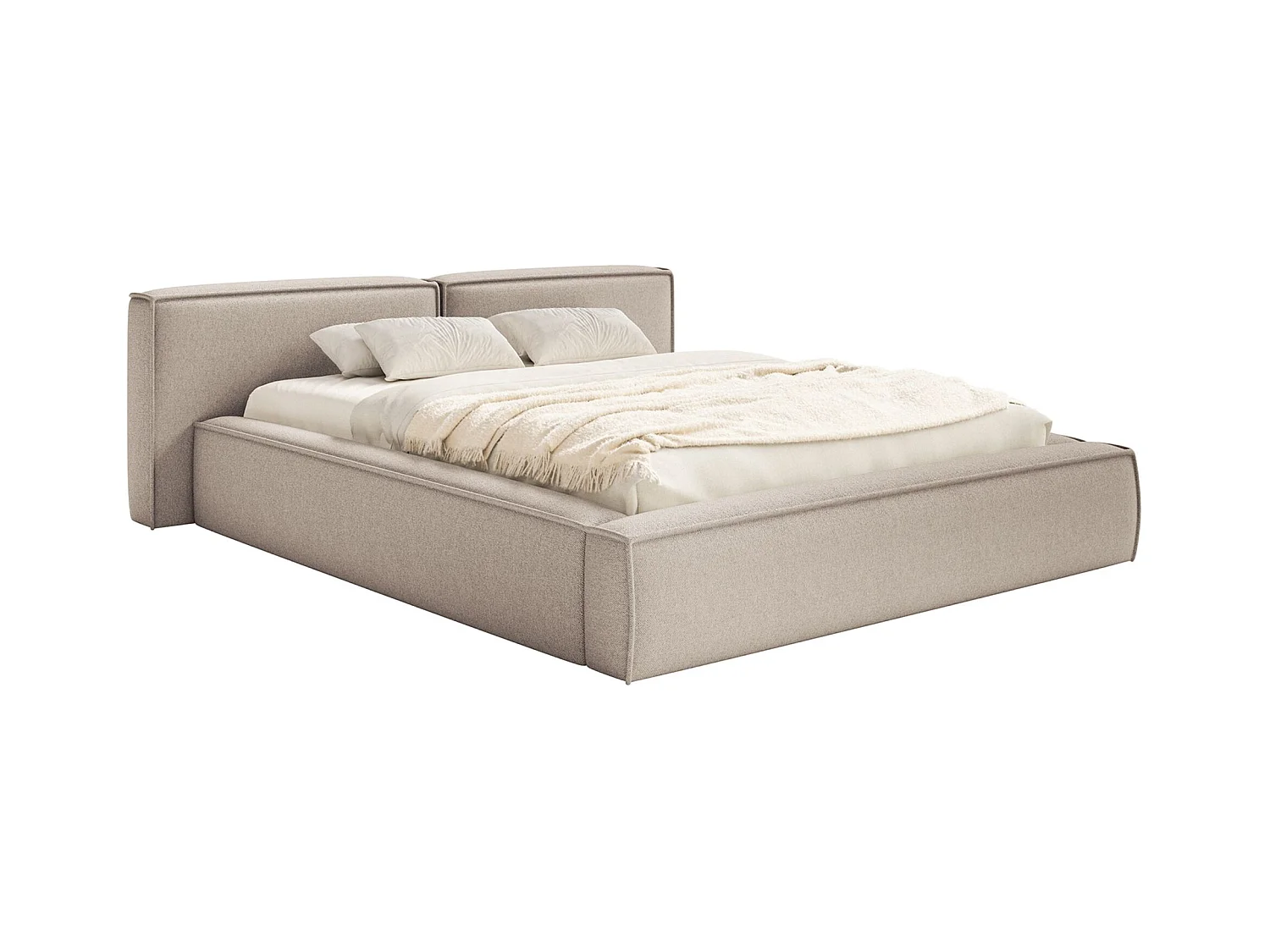 Opbergbed 160x200 cm – met lattenbodem – chenille – beige – TILVES LOW