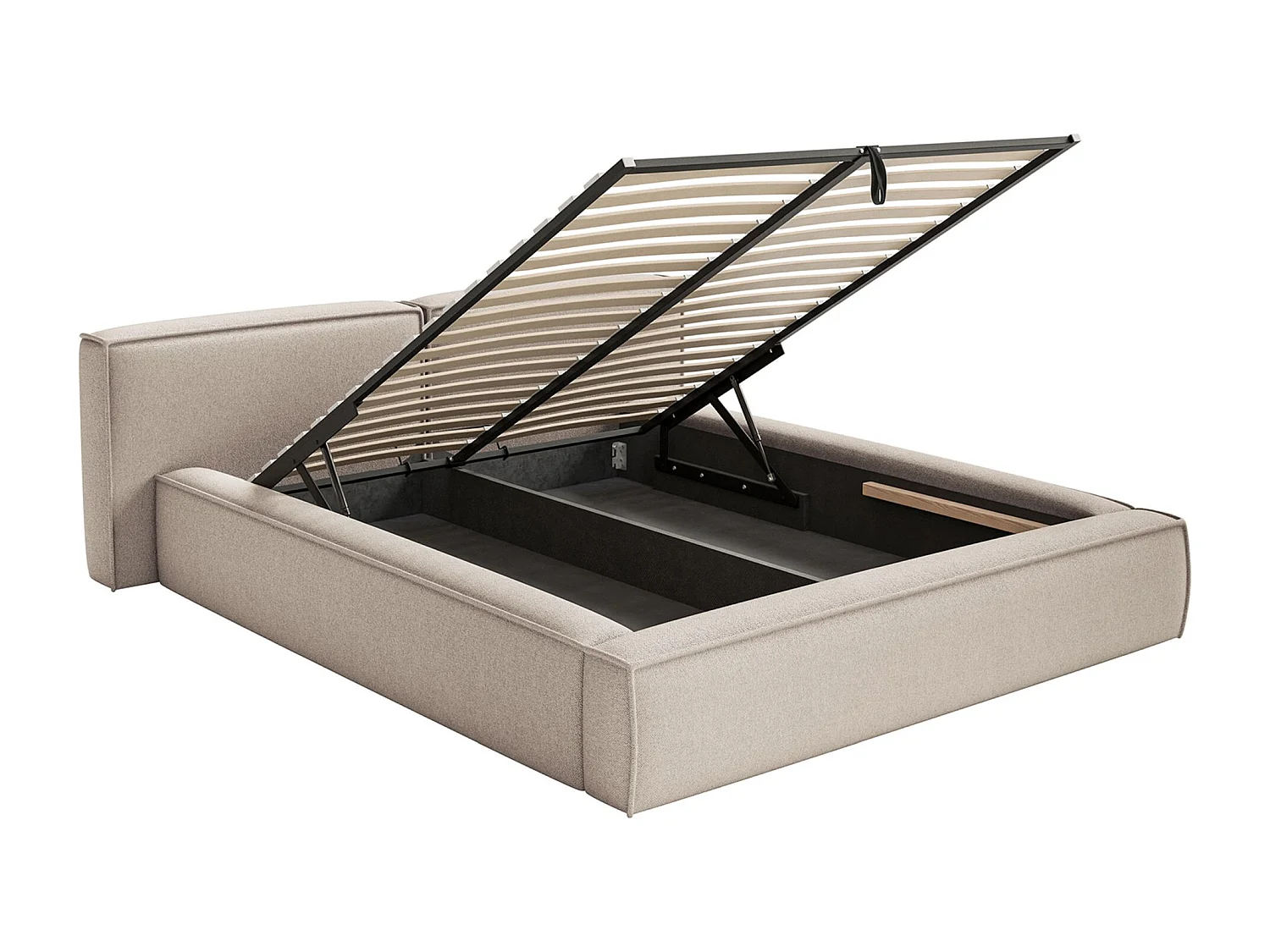 Lit coffre 160x200 avec coffre – sommier à lattes – chenille – beige – TILVES LOW