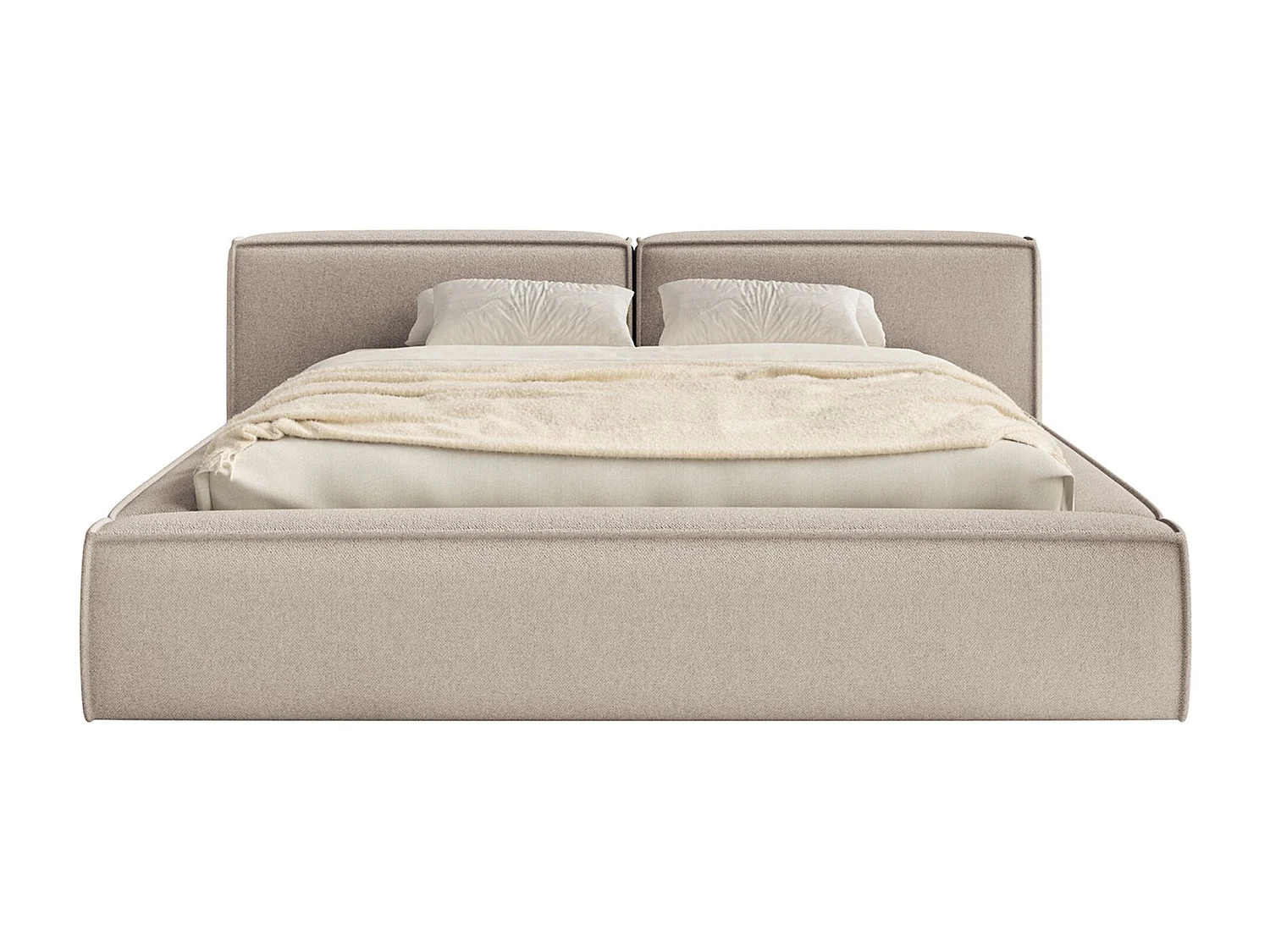 Lit coffre 160x200 avec coffre – sommier à lattes – chenille – beige – TILVES LOW