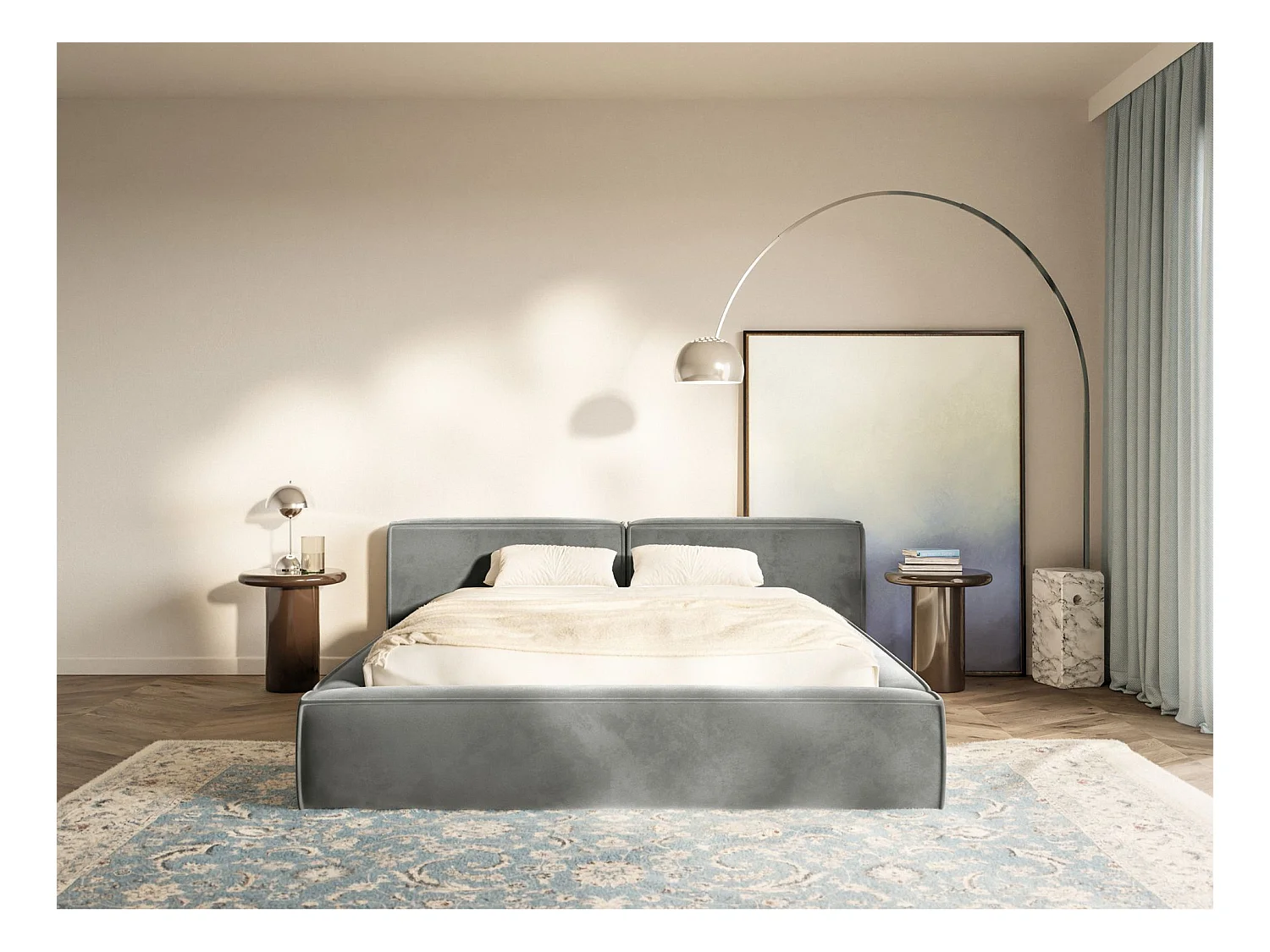 Polsterbett 180x200 mit Bettkasten – Lattenrost – Velours – grau – TILVES LOW