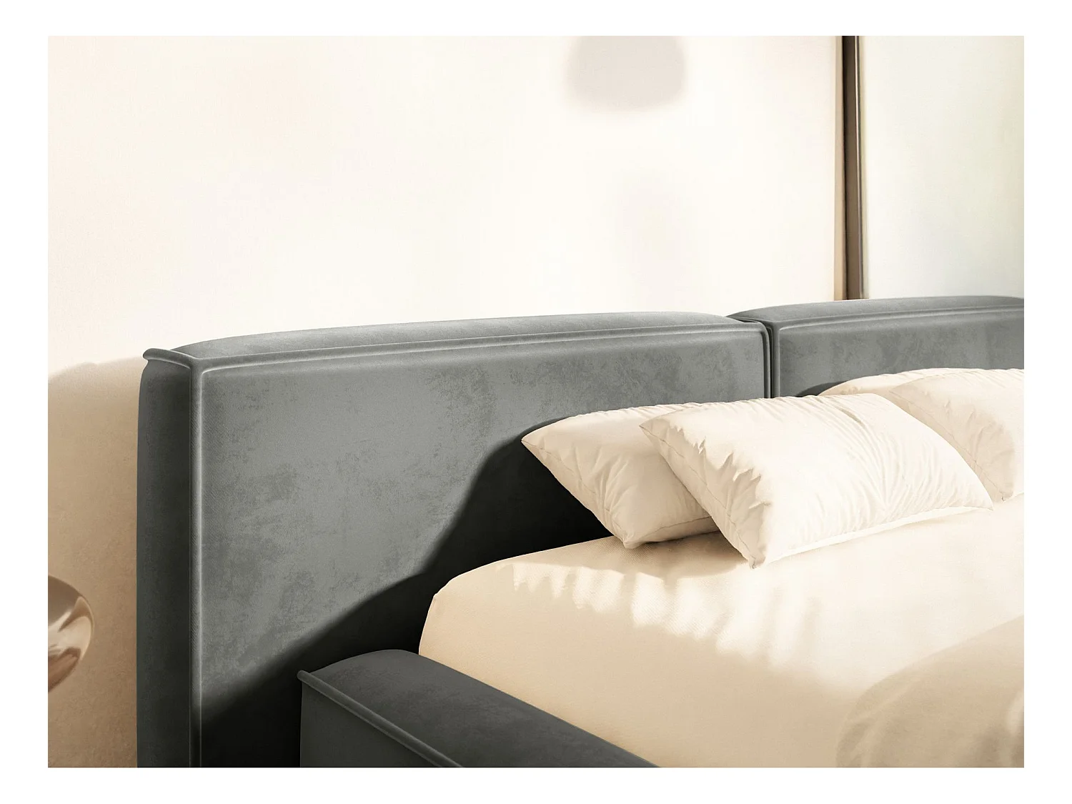 Polsterbett 180x200 mit Bettkasten – Lattenrost – Velours – grau – TILVES LOW