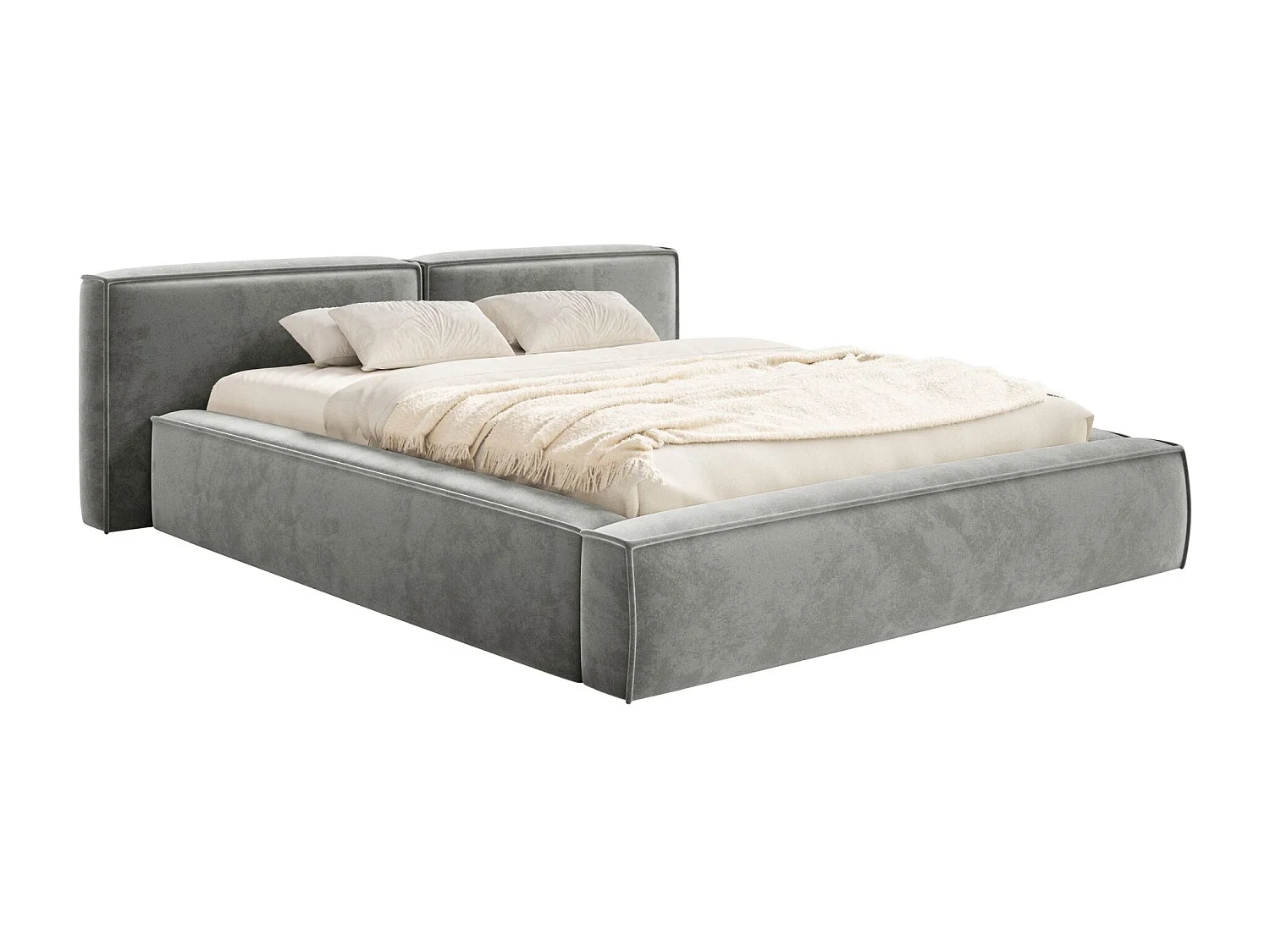 Lit coffre 180x200 avec coffre – sommier à lattes – velours – gris – TILVES LOW